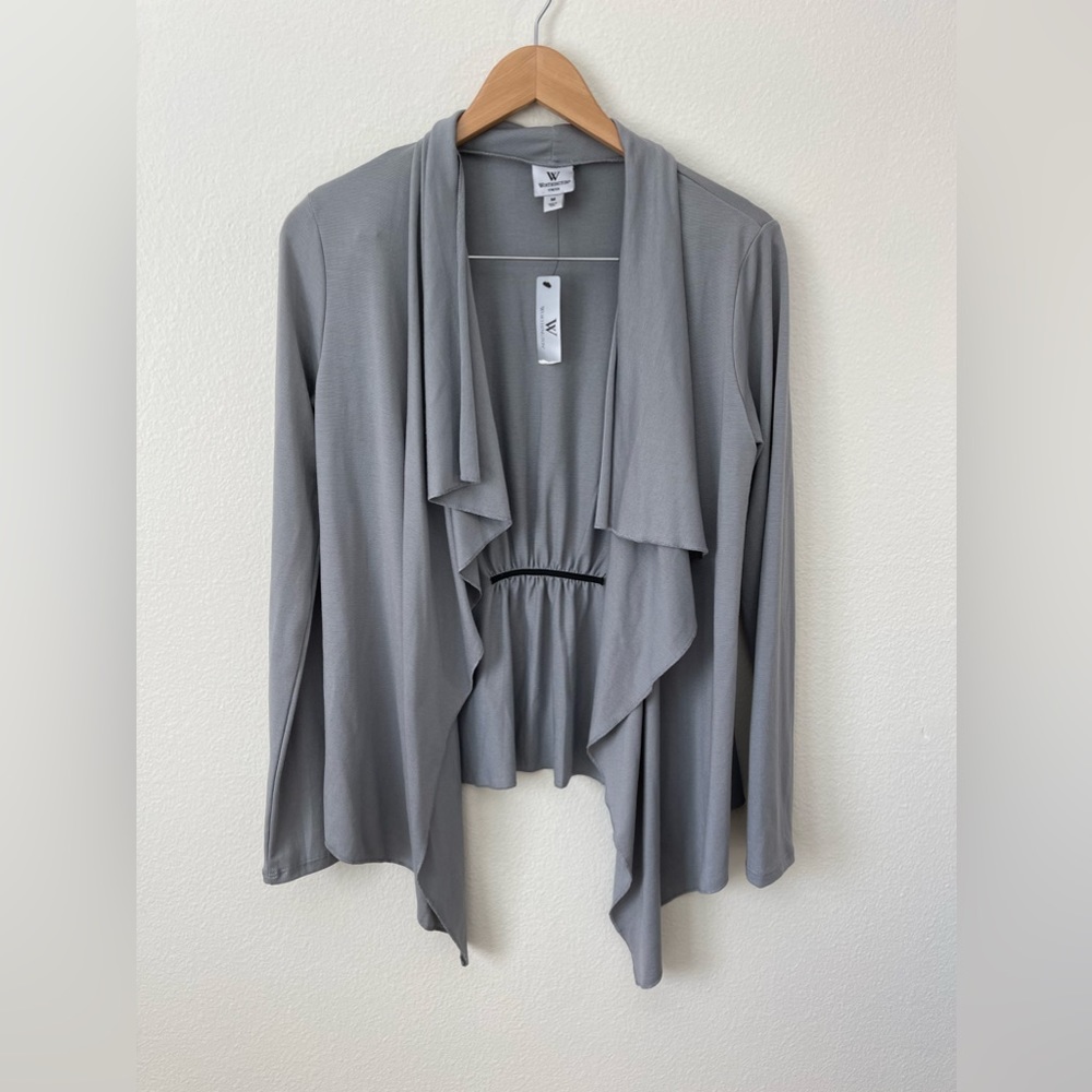 WORTHINGTON STRETCH WOMEN’S Light Grey Draped Long Sleeve Cardigan in Size M